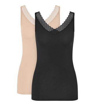 Triumph Tanktop TRIUMPH Feel of Modal, Damen, Gr. XL, schwarz (schwarz combination), Web, Obermaterial: 87% Modal, 13% Elasthan, h&uuml;ftbedeckend, Rundhals, Tops