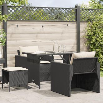 vidaXL Juego De Sof&aacute;s Jard&iacute;n 4 Pzas Con Cojines Rat&aacute;n Sint&eacute;tico Negro Vidaxl
