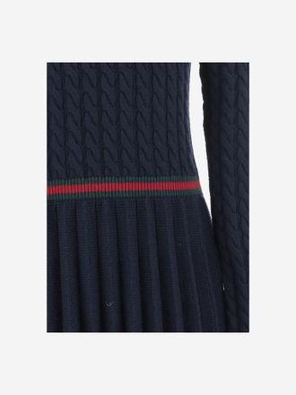 Gucci Kids Wool Dress With Web Detail Navy