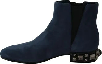 Dolce & Gabbana Womens Blue Suede Embellished Studded Boots Shoes