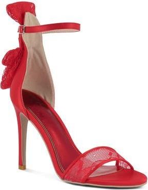 London Rag Delancy Lace Bow Satin Stiletto Sandal in Red at Nordstrom Rack, Size 10