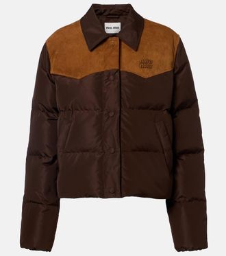 Miu Miu Suede-trimmed ponge down jacket