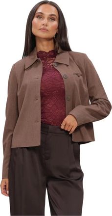 Object Object, Jassen, Dames, Bruin, M, Leer, Objlisa Korte Blazer Jas