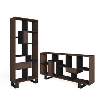 Skraut Home Skraut Home - Libreria scaffale, Scaffali in legno a ripiani, 67x31x174cm, Design industriale, Stile moderno, Rovere scuro e Nero