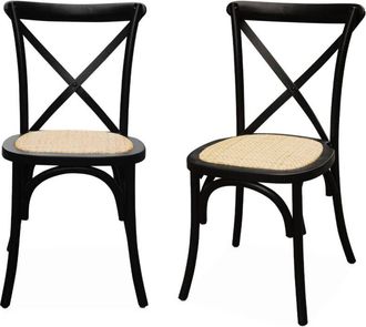 Sweeek Set of 2 vintage bistro chairs, black rubberwood, rattan seat, stackable, Belleville