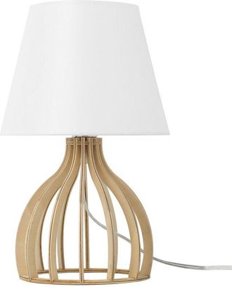 Beliani L&aacute;mpara De Mesa Base De Madera Pantalla De Tela Blanca Moderna Agueda