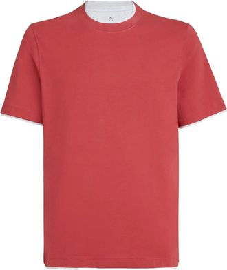 Brunello Cucinelli Gelaagd T-shirt met ronde hals - Rood