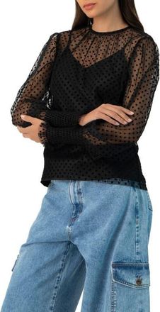 Ivonne See- Though Polka Dot Smock Sleeve Blouse in Black at Nordstrom, Size 12