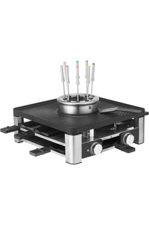 WMF Gourmet Station 3-in-1 Lumero, Schwarz, Edelstahlfarben, Metall, Temperaturregler, Kontrollleuchte, antihaftbeschichtete Raclette-Pf&auml;nnchen, Kochgesch