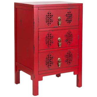 Wanderlust Deco Mesita de madera con 3 cajones rojo 45x36x70