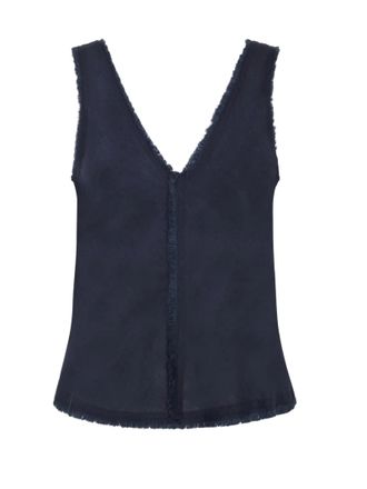 P.A.R.O.S.H. Linen Sleeveless Top With V-Neckline And Frayed Detailing