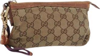 Gucci Pre-owned Clutches, female, Beige, Size: ONE SIZE Pre-owned Canvas Pouch