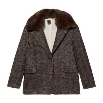 Oltre Jassen, Dames, Bruin, 2Xl, Wol, Korte gem&ecirc;leerde wollen jas met afneembare kraag