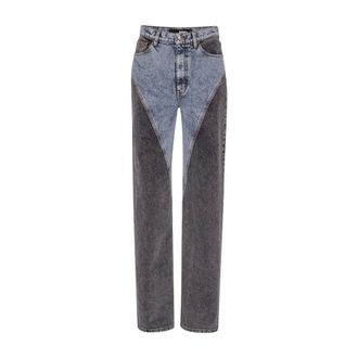 Rotate ROTATE Birger Christensen, Straight Jeans, female, Blue, Size: W28 Patchwork Straight-Leg Jeans