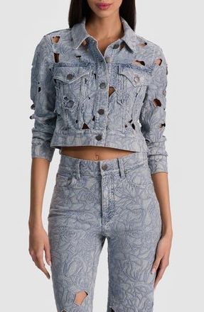 Alice & Olivia Chloe Eyelet Embroidered Denim Jacket in Rockstar Blue at Nordstrom Rack, Size X-Small