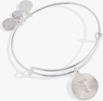 Alex and Ani Pave Starburst Texture Initial Bangle Bracelet in Silver - T at Nordstrom