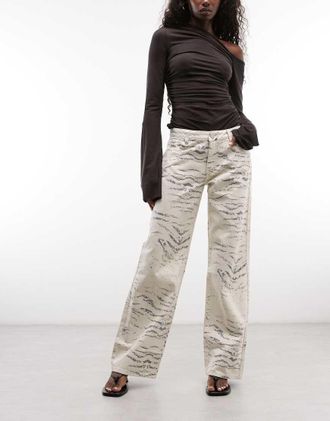Abrand jeans baggy 99 con stampa zebra crema-Neutro