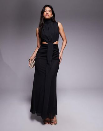 Tfnc Vestito lungo accollato nero con cut-out