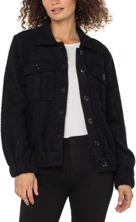 Liverpool L.A. Fuzzy Collared Bomber Jacket in Black at Nordstrom, Size X-Large