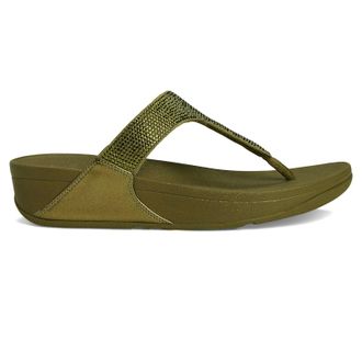 FitFlop Lulu Crystal Embellished Synthetic Womens Toe Post Sandals - Metallic Camo Green - Size:UK 6.5