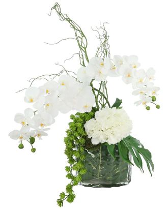 Creative Displays Inc. Handmade Faux Orchids Arranged With Hydrangea, Succulents & Philodendron Leaves
