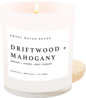 Sweet Water Decor 11oz White Jar Candle - Woods & Earthy Scents in Driftwood And Mahogany at Nordstrom