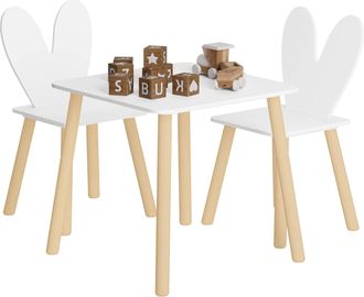 Woltu Woltu - Mesa Y Sillas Infantiles Mesa Para Ni&ntilde;os Con 2 Sillas Respaldo En Forma De Conejos Mesa Infantil Con Sillas Para Jardin Infancia Y Habitaci&oacute;n 