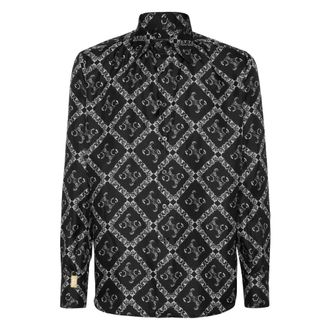 Billionaire Boys Club Overhemden, Heren, Zwart, S, Silk Gold Cut Shirt BB Monogram