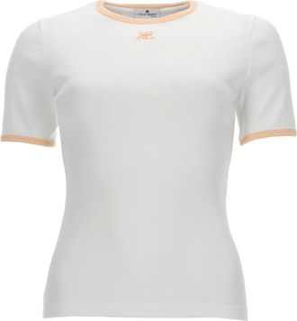 Courr&egrave;ges White Peach Trim Logo Fitted T-Shirt