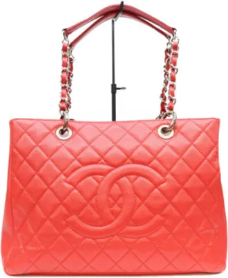 Chanel Red Color Grained Calfskin Tote Bag (Pre-Owned)