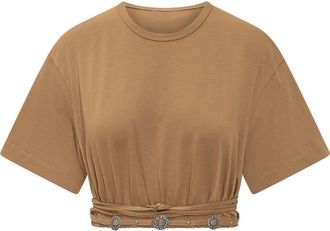 Pinko Brown Solid Crew Neck Top
