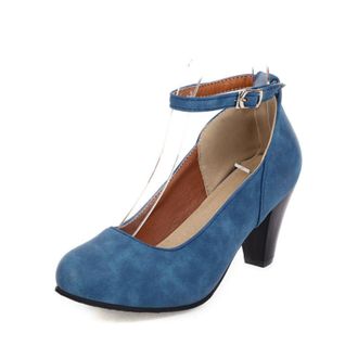 Generic Womens Retro Block Heel Mary Jane Shoes - Platform Ankle Strap Pumps Round-Toe Faux Suede Daily Wear Heels,Blue,1.5 UK