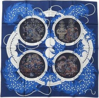 Herm&egrave;s Pre-owned Scarves, female, Blue, Size: ONE SIZE Pre-owned Legendee Brodee Scarf