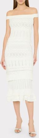 Milly Maven Ruffle Off the Shoulder Midi Dress in Ecru at Nordstrom, Size X-Large