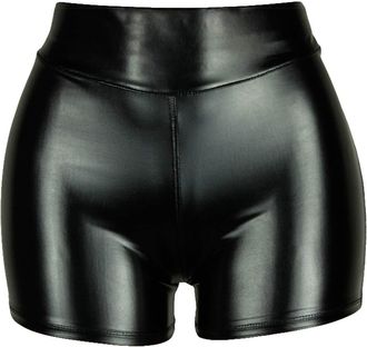 Generic JIER Womens Sexy Leather Booty Hot Pants Ladies High Waisted Dance Shorts Faux Leather Skinny Short Trousers (Black,S)