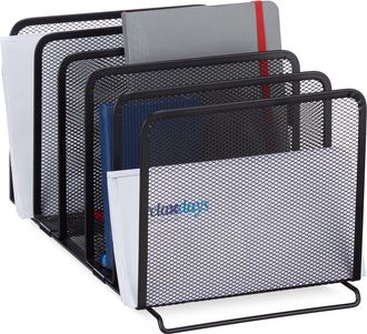 Relaxdays Relaxdays - 4 X Organizador De Cat&aacute;logos, Revistero Met&aacute;lico De Sobremesa, 5 Compartimentos, Malla, 18,5 X 20,5 X 37,5 Cm, Negro