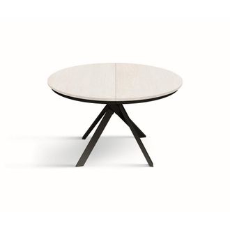 Konte Design Mesa redonda madera de fresno blanco, patas de metal antracita 120-170