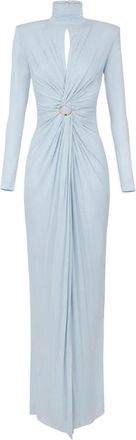 Elisabetta Franchi Gowns, female, Blue, Size: M Red Carpet Dress in Cupro Jersey with Drapes