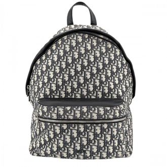 Dior Beige Black Navy Canvas Leather Backpack (Pre-Owned)
