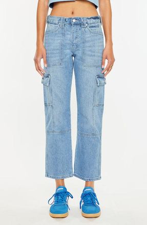 Kancan Aaliyah High Rise Slim Straight Leg Cargo Jeans in Medium Wash at Nordstrom, Size 28