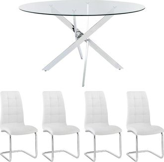 Vente-Unique Conjunto de mesa COSIMA + 4 sillas NADYA - Transparente y blanco