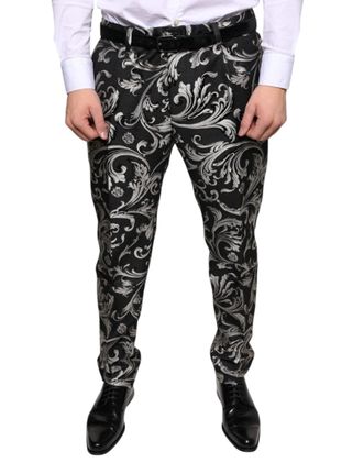 Dolce & Gabbana Mens Black Jacquard Skinny Dress Pants Polyester