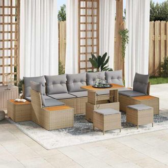 vidaXL Vidaxl - Conjunto De Sof&aacute; De Jard&iacute;n Con Coj&iacute;n 10 Pcs Beige, Gris Claro