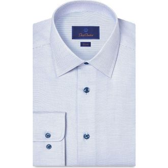 David Donahue Slim Fit Microcheck Cotton Twill Dress Shirt in White/Blue at Nordstrom, Size 16.5 - 32