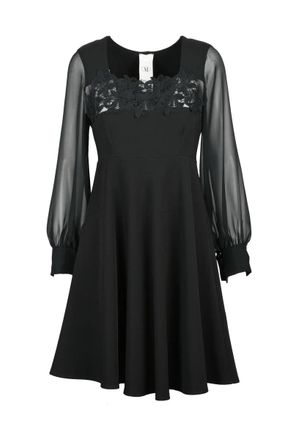 Milva Mi. Flared Dress with Puff Sleeves - Black
