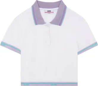 GCDS Gcds, Tops, Dames, Wit, L, Katoen, Logo-trim Polo Top