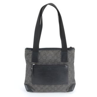 Gucci Gg Canvas Black Gg Canvas Leather Handbag Tote Bag (Pre-Owned)