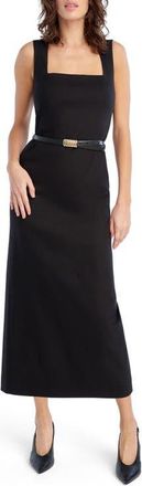 Favorite Daughter The Perfect Opportunity Linen Blend Midi Dress in Black at Nordstrom, Size 10