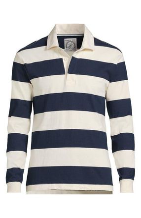 Lands End Long Sleeve Rugby Shirt in Lunar Navy/ivory Stripe at Nordstrom, Size Xx-Large