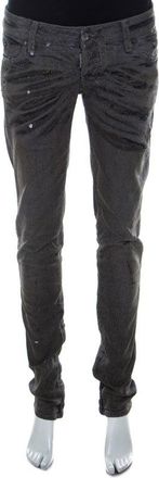 Dsquared2 Grey Crystal Embellished Splatter Effect Denim Super Skinny Jeans